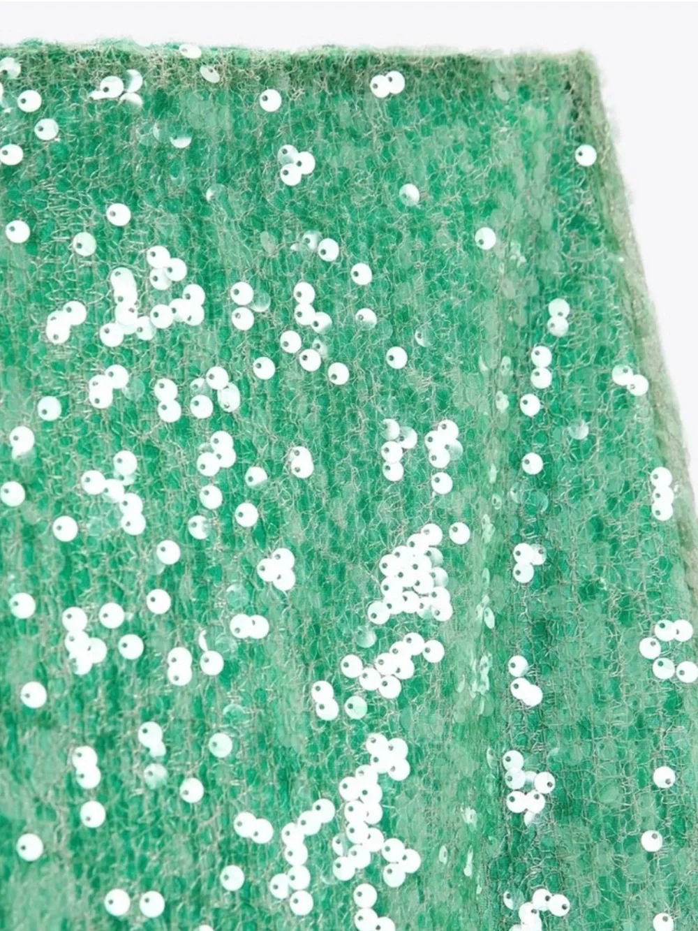 Zara NWT Sequined Sea Green Midi Skirt Size Large Occasions - Picture 5 of 16